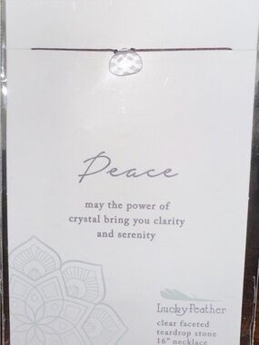 Lucky Feather Clear Faceted Teardrop Crystal Necklace - ‘Peace’